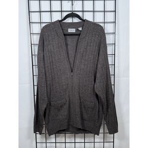 Windham Pointe Cardigan Sweater Mens XL Gray Full Zip Fisherman Eclectic Grandpa